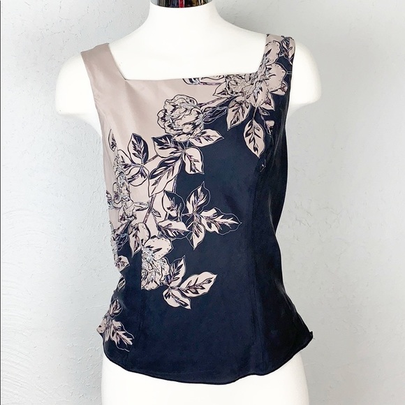 Adrianna Papell Tops - Adrianna Papell Silk Pink & Gray Floral Shell